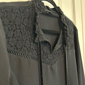 Ann Taylor Black Lace Trim Blouse